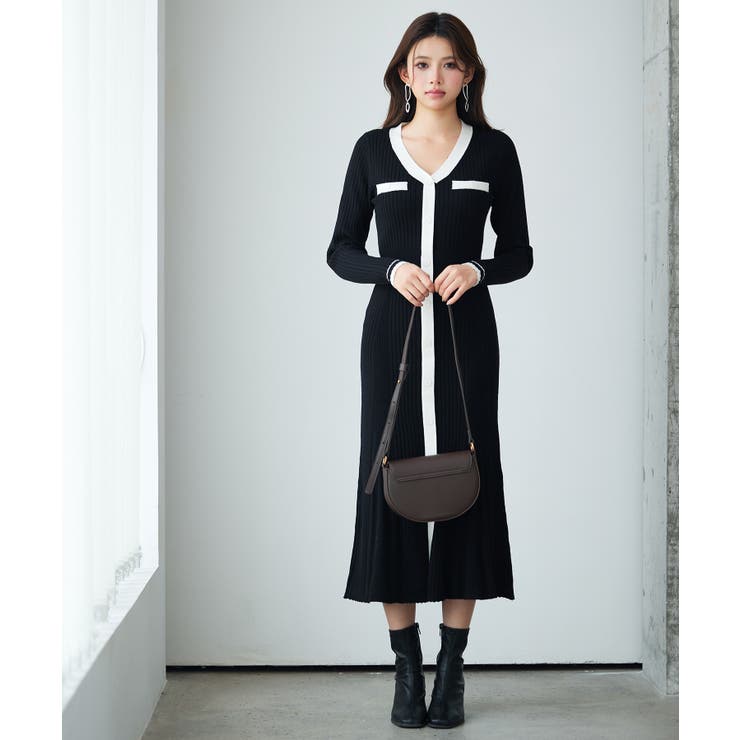 配色リブ編みニットミディ丈ワンピース | SAISON DE PAPILLON  | 詳細画像13 