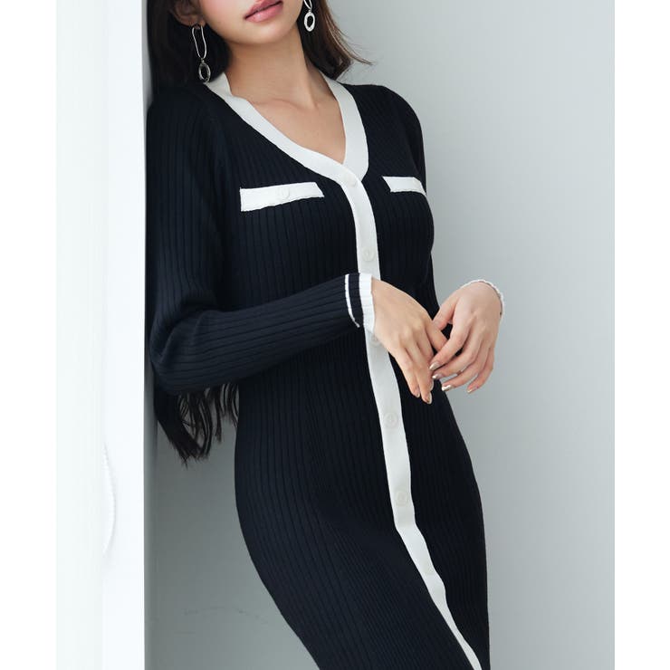 配色リブ編みニットミディ丈ワンピース | SAISON DE PAPILLON  | 詳細画像16 