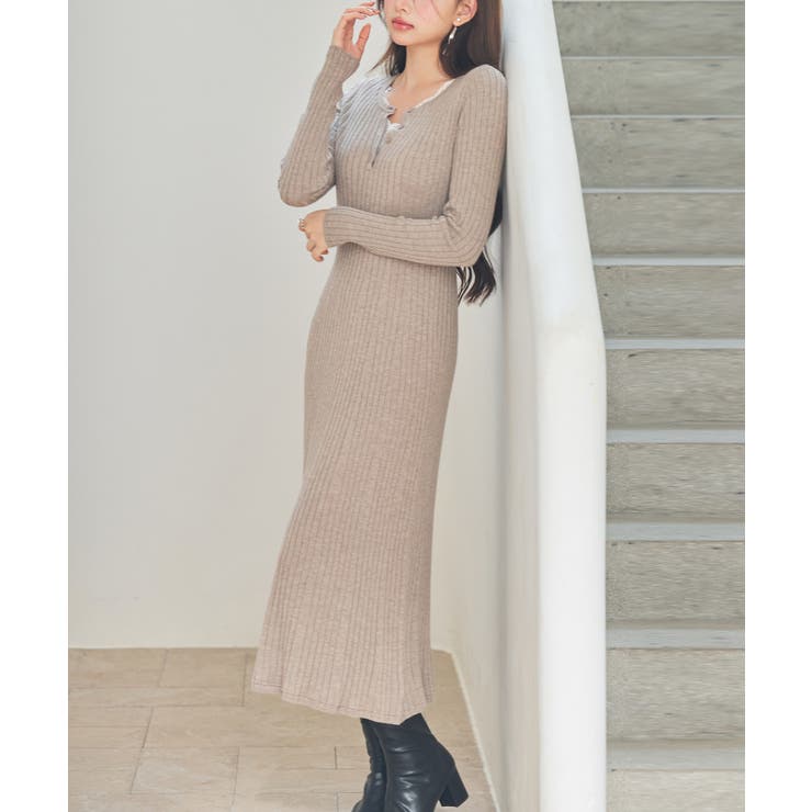 リブ編みレース付きニットワンピース[品番：DSSW0005492]｜SAISON DE