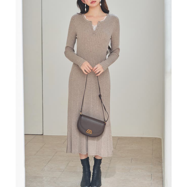 リブ編みレース付きニットワンピース[品番：DSSW0005492]｜SAISON DE