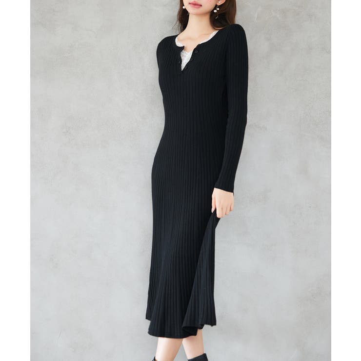 リブ編みレース付きニットワンピース | SAISON DE PAPILLON  | 詳細画像9 