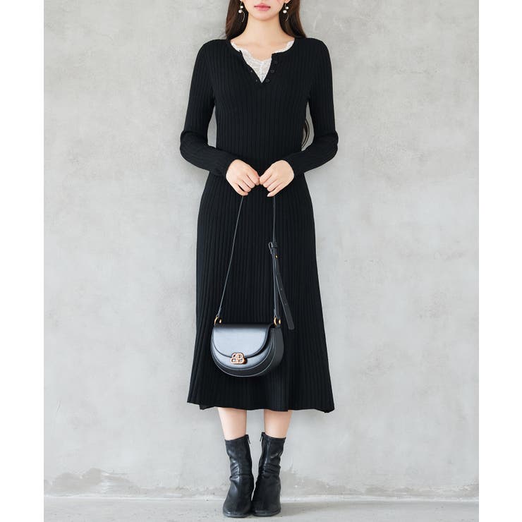 ドレミ様【リピーター様7点おまとめ】 リブ編みレース付きニットワンピース[品番：DSSW0005492]｜SAISON DE