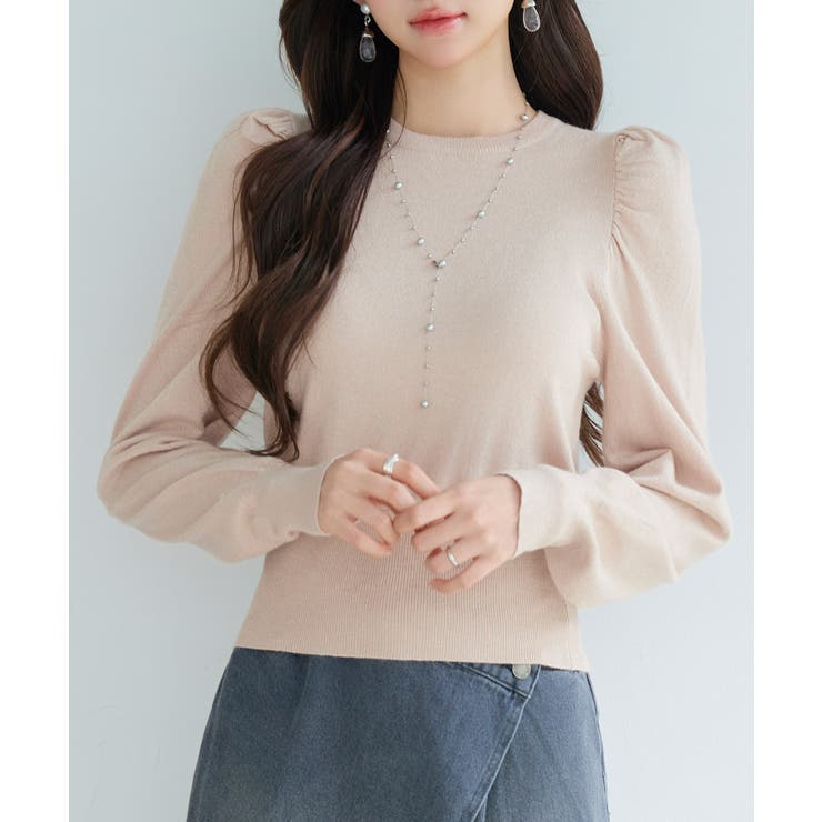 ベージュ | ギャザースリーブニットプルオーバー | SAISON DE PAPILLON 