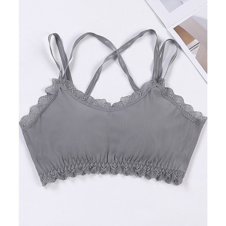 グレー | レース&バッククロスブラトップ | SAISON DE PAPILLON 