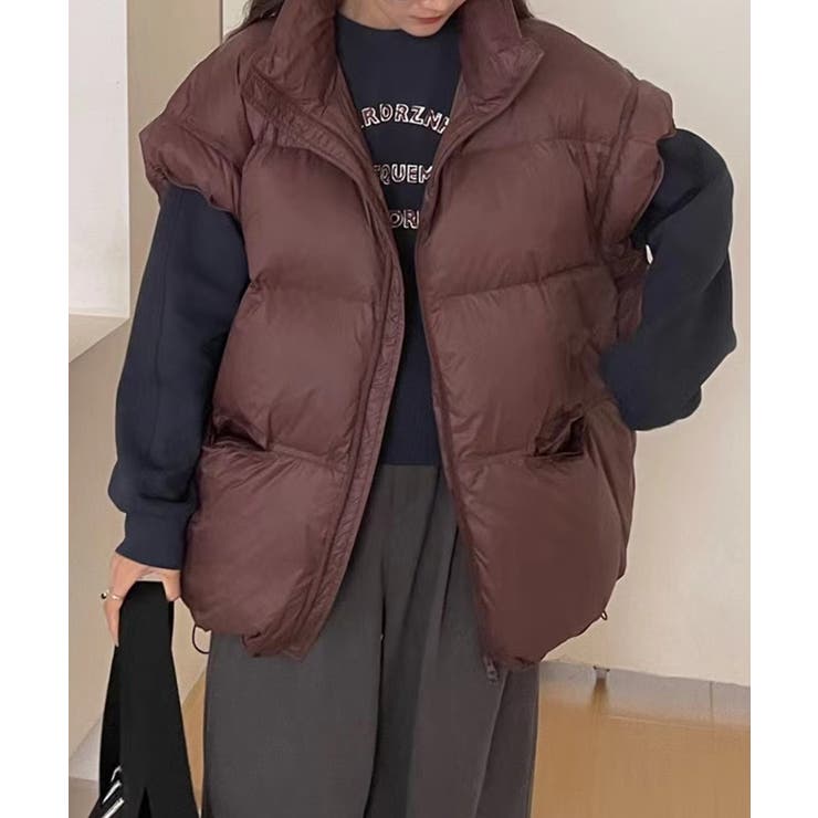 チョコ | スタンドカラーボリューム中綿ベスト | SAISON DE PAPILLON 