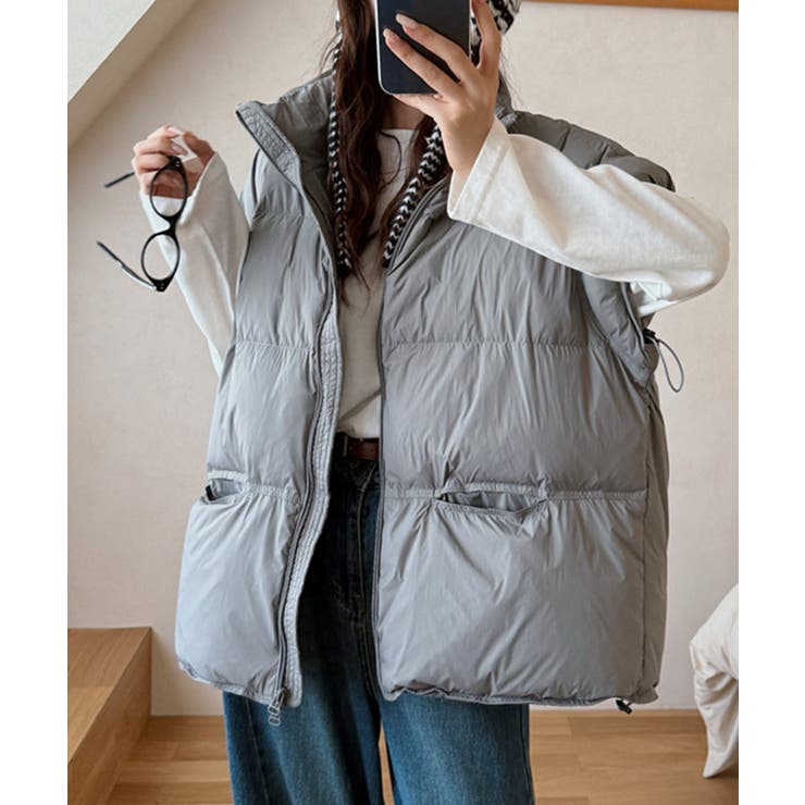 グレー | スタンドカラーボリューム中綿ベスト | SAISON DE PAPILLON 