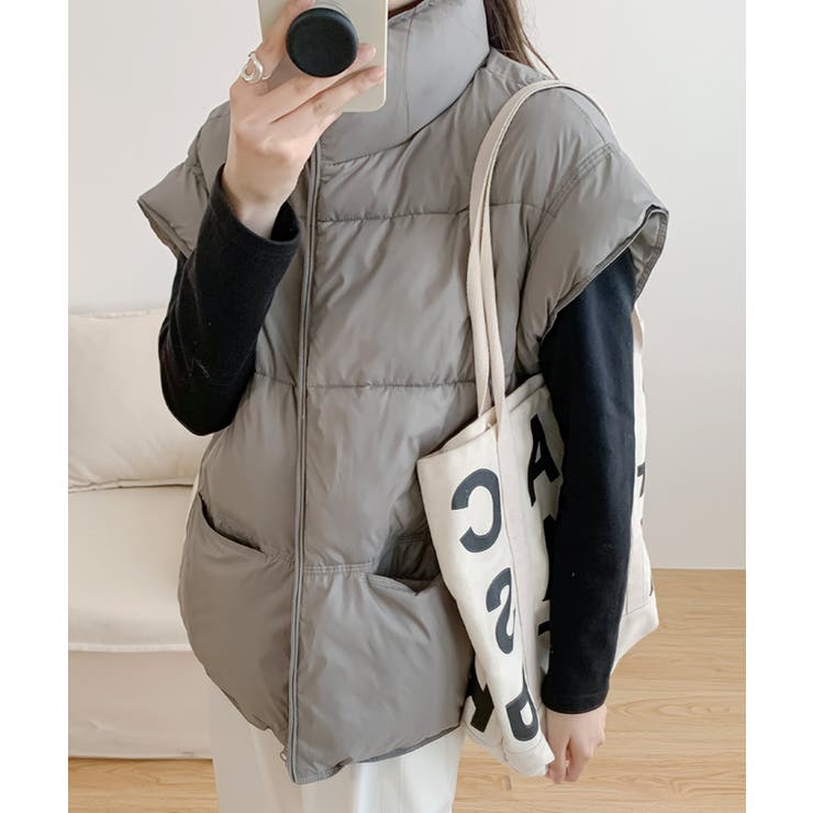 スタンドカラーボリューム中綿ベスト | SAISON DE PAPILLON  | 詳細画像4 