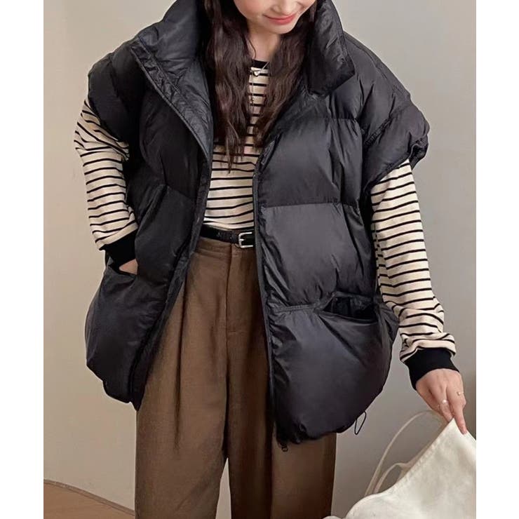 ブラック | スタンドカラーボリューム中綿ベスト | SAISON DE PAPILLON 