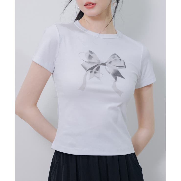 立体感リボンプリントTシャツ[品番：DSSW0004865]｜SAISON DE