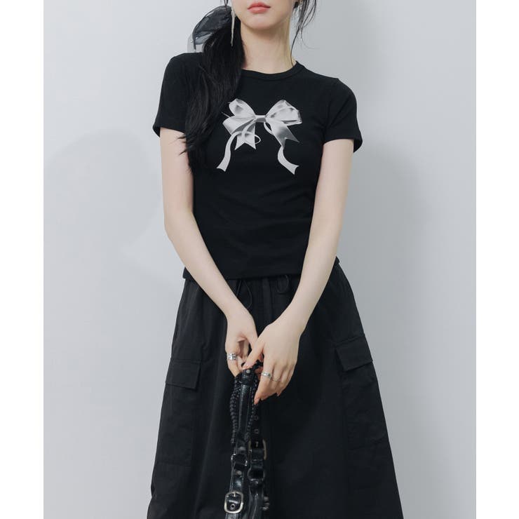 立体感リボンプリントTシャツ[品番：DSSW0004865]｜SAISON DE