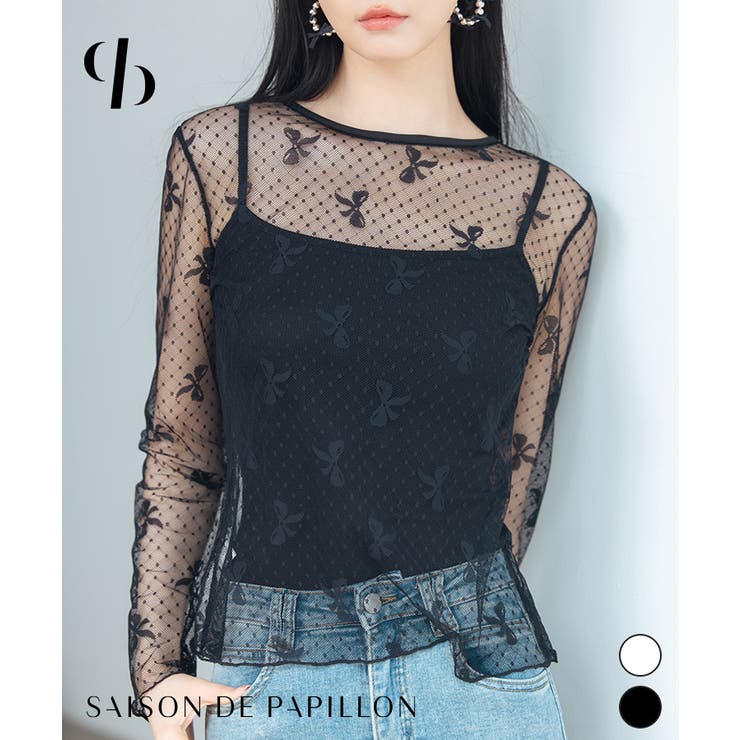リボン柄シアー生地トップス[品番：DSSW0004870]｜SAISON DE PAPILLON