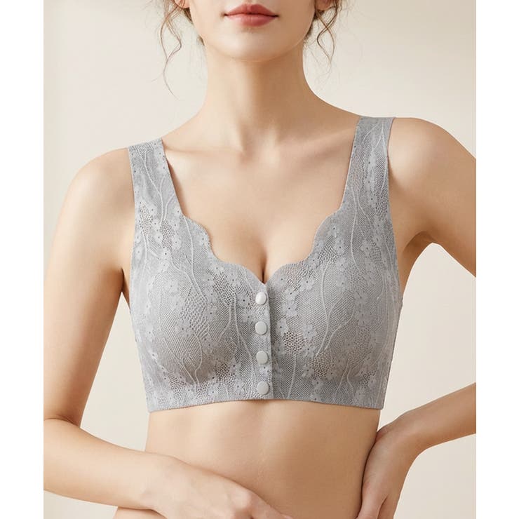 グレー | フロントスナップボタンレースブラジャー | SAISON DE PAPILLON 