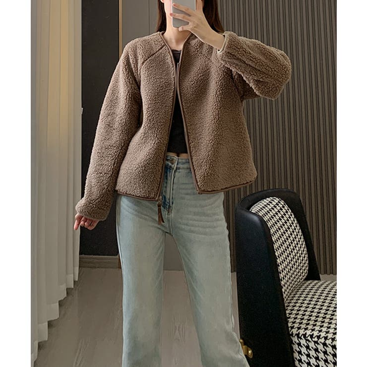 ノーカラーラグラン・スリーブボアブルゾン | SAISON DE PAPILLON  | 詳細画像7 