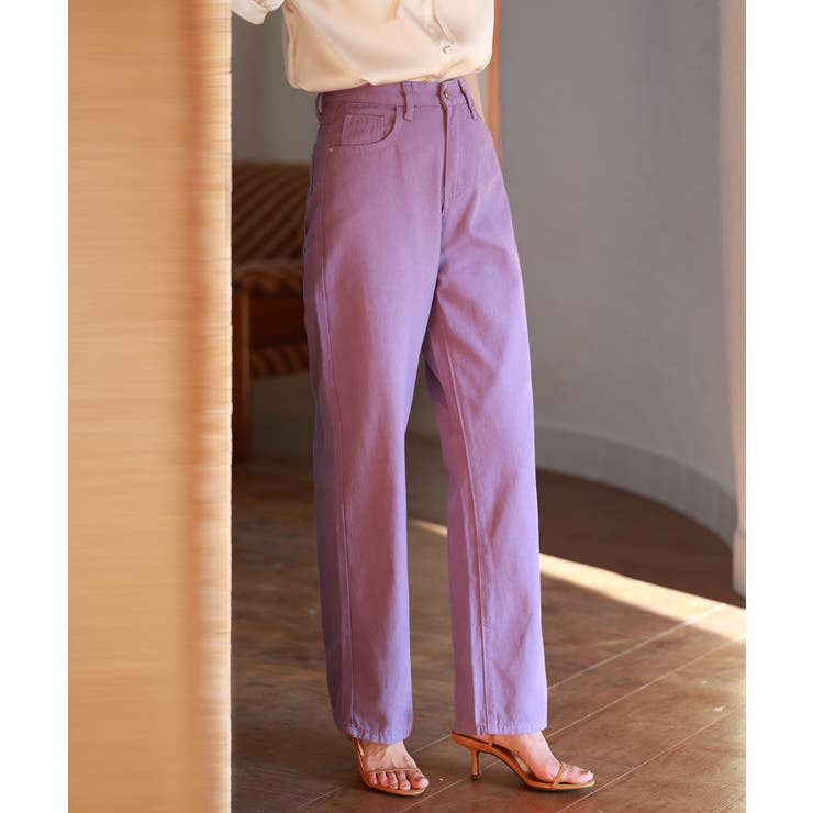 パープル | ハイライズワイドストレートデニムパンツ | SAISON DE PAPILLON 