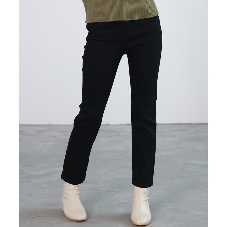 ブラック | 撥水コーティング九分丈ストレートストレッチデニム | SAISON DE PAPILLON 