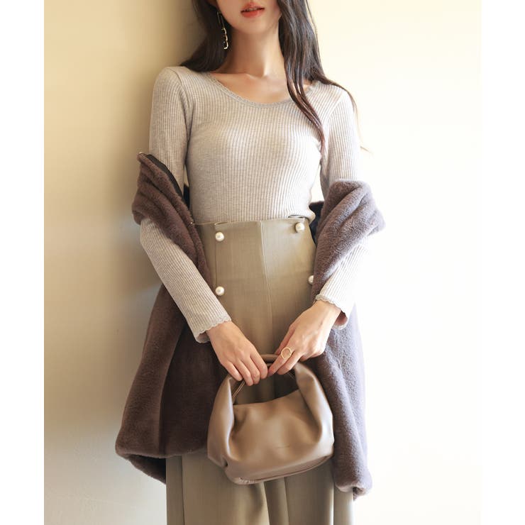 リブ編み暖か裏起毛ストレッチトップス | SAISON DE PAPILLON  | 詳細画像11 