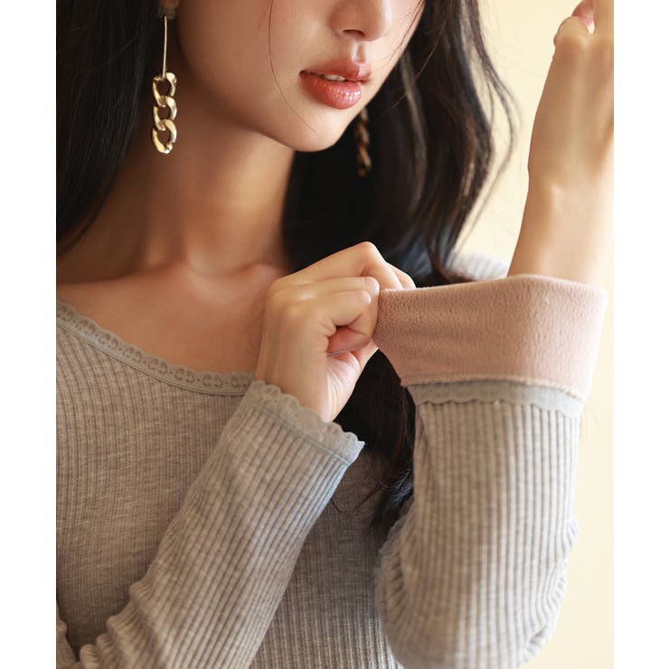 リブ編み暖か裏起毛ストレッチトップス | SAISON DE PAPILLON  | 詳細画像13 