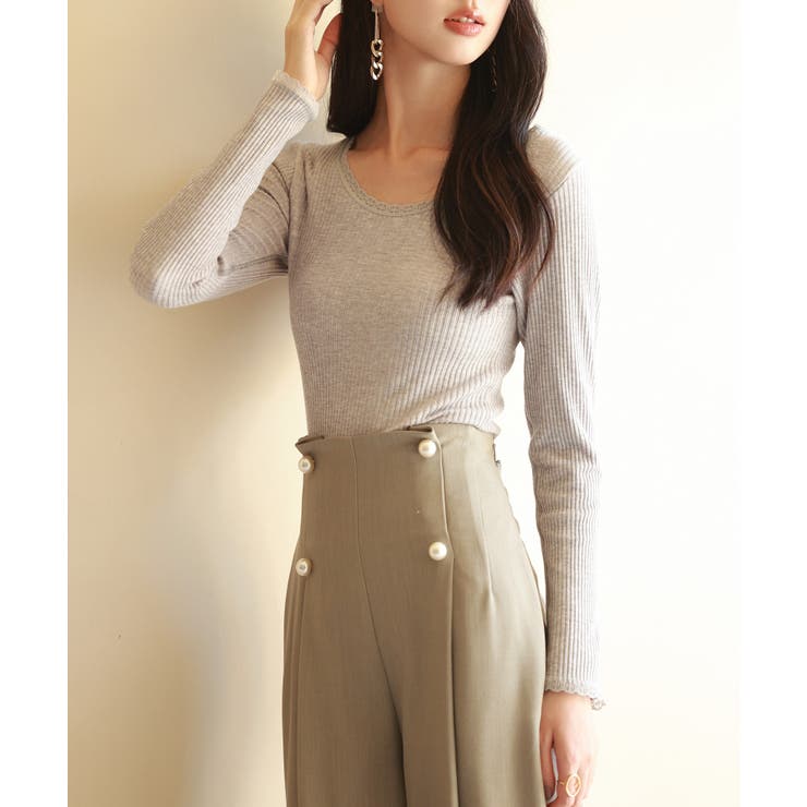 リブ編み暖か裏起毛ストレッチトップス | SAISON DE PAPILLON  | 詳細画像7 