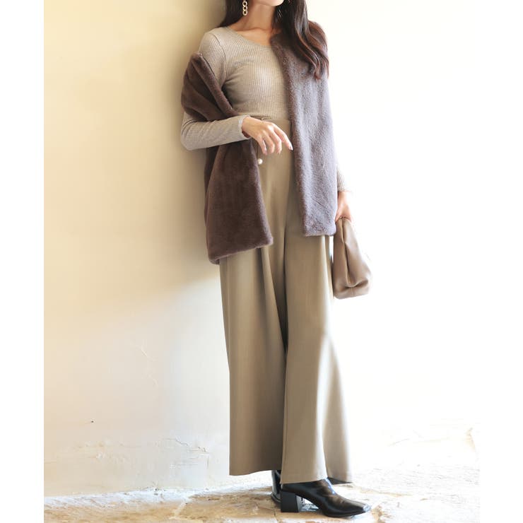 リブ編み暖か裏起毛ストレッチトップス | SAISON DE PAPILLON  | 詳細画像10 