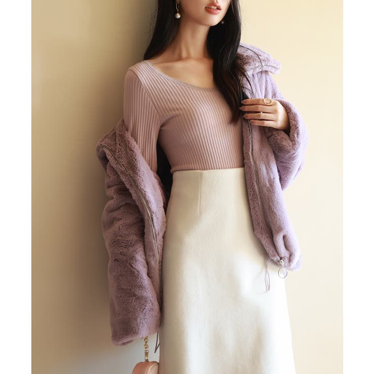 リブ編み暖か裏起毛ストレッチトップス | SAISON DE PAPILLON  | 詳細画像31 