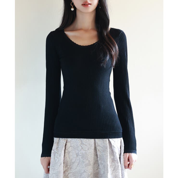 リブ編み暖か裏起毛ストレッチトップス | SAISON DE PAPILLON  | 詳細画像14 