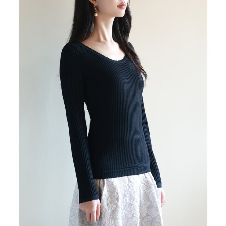 リブ編み暖か裏起毛ストレッチトップス | SAISON DE PAPILLON  | 詳細画像16 