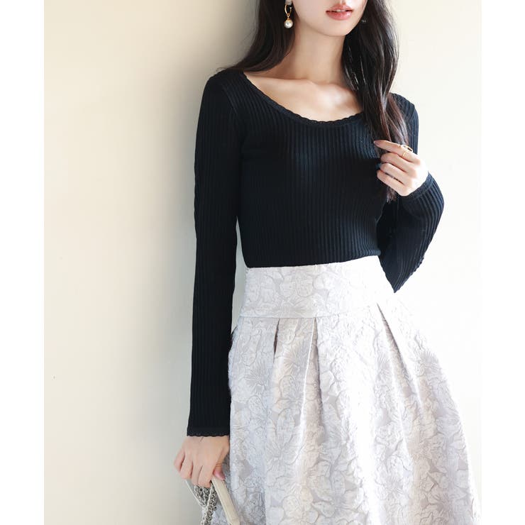 リブ編み暖か裏起毛ストレッチトップス | SAISON DE PAPILLON  | 詳細画像19 