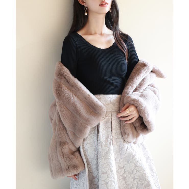 リブ編み暖か裏起毛ストレッチトップス | SAISON DE PAPILLON  | 詳細画像21 