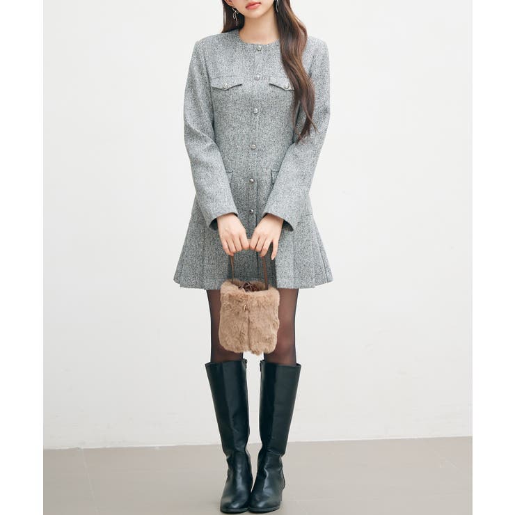 ローウエストミニ丈プリーツツイードワンピース | SAISON DE PAPILLON  | 詳細画像7 