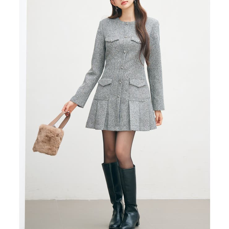 ローウエストミニ丈プリーツツイードワンピース | SAISON DE PAPILLON  | 詳細画像8 