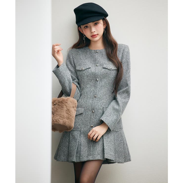 ローウエストミニ丈プリーツツイードワンピース | SAISON DE PAPILLON  | 詳細画像9 