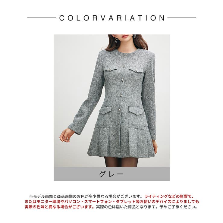 ローウエストミニ丈プリーツツイードワンピース | SAISON DE PAPILLON  | 詳細画像2 