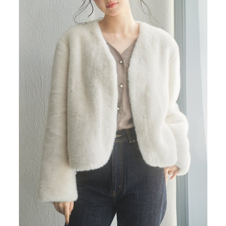 もこもこフェイクファーノーカラージャケット | SAISON DE PAPILLON  | 詳細画像3 