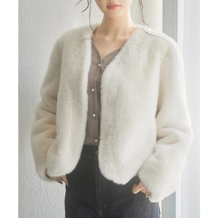 もこもこフェイクファーノーカラージャケット | SAISON DE PAPILLON  | 詳細画像4 