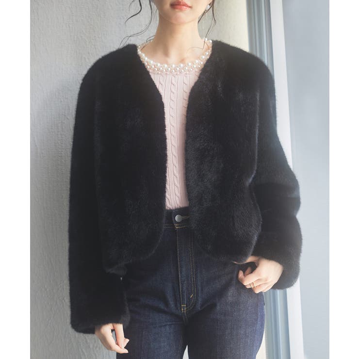 もこもこフェイクファーノーカラージャケット | SAISON DE PAPILLON  | 詳細画像12 