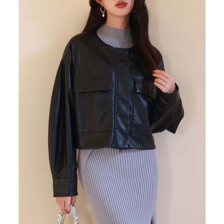 ノーカラーフェイクレザーブルゾン | SAISON DE PAPILLON  | 詳細画像5 