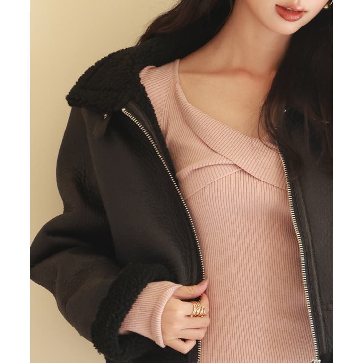 フェイクレザー×ボアショート丈ジャケット[品番：DSSW0004647]｜SAISON