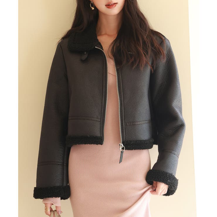 フェイクレザー×ボアショート丈ジャケット[品番：DSSW0004647]｜SAISON