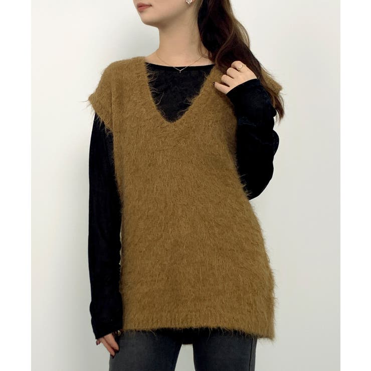 ベージュ | 起毛シャギーオーバーサイズVネックベスト | SAISON DE PAPILLON 