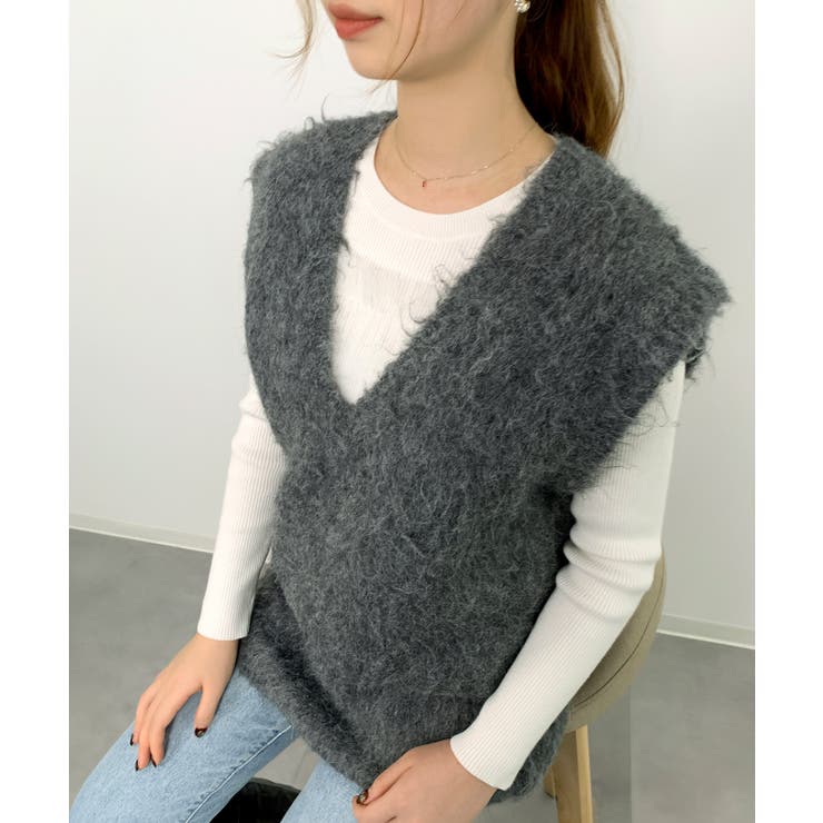 起毛シャギーオーバーサイズVネックベスト | SAISON DE PAPILLON  | 詳細画像24 