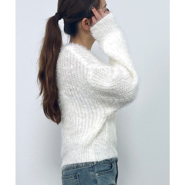 ラウンドネックショート丈光沢フェザーニット | SAISON DE PAPILLON  | 詳細画像9 