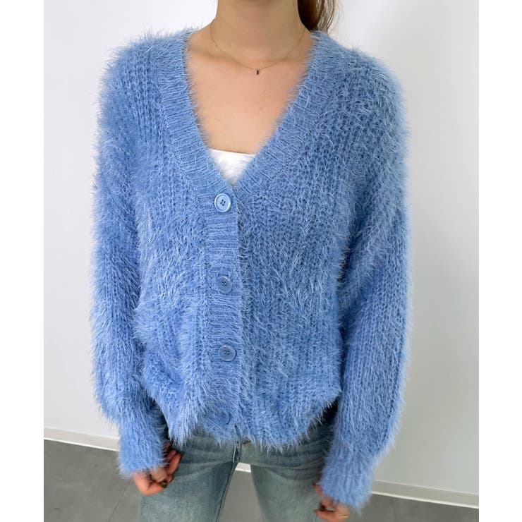 光沢フェザーVネックミドル丈カーディガン | SAISON DE PAPILLON  | 詳細画像9 