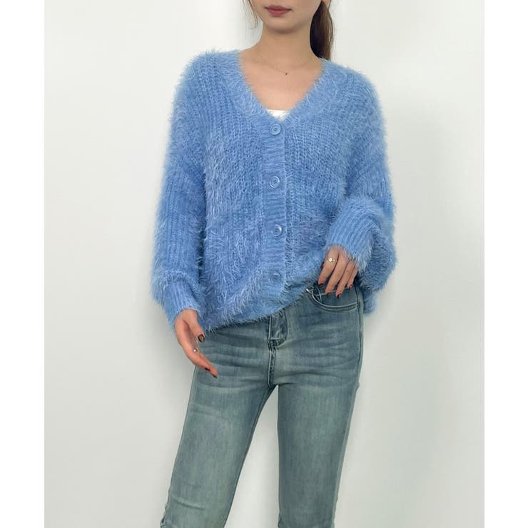 光沢フェザーVネックミドル丈カーディガン | SAISON DE PAPILLON  | 詳細画像11 