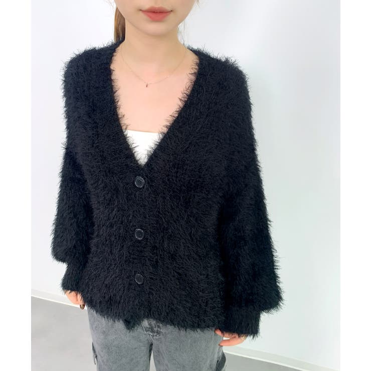 光沢フェザーVネックミドル丈カーディガン | SAISON DE PAPILLON  | 詳細画像24 