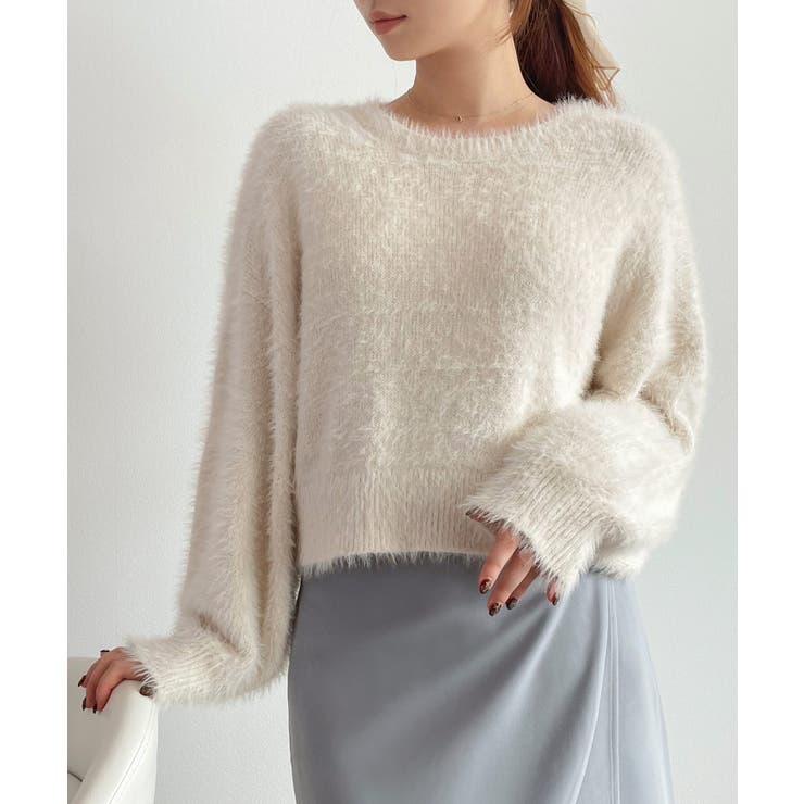 アイボリー | シャギーラウンドニットプルオーバー(4色展開) | SAISON DE PAPILLON 