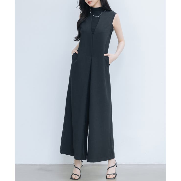 IラインシルエットVネックサロペット[品番：DSSW0004858