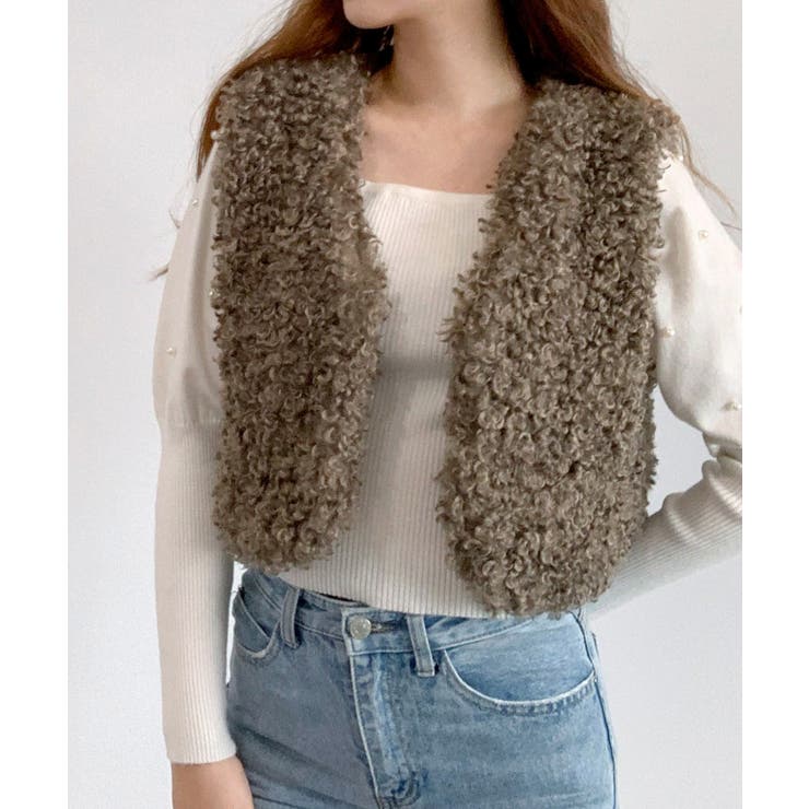 ノーカラープードルファーショートベスト[品番：DSSW0005074]｜SAISON