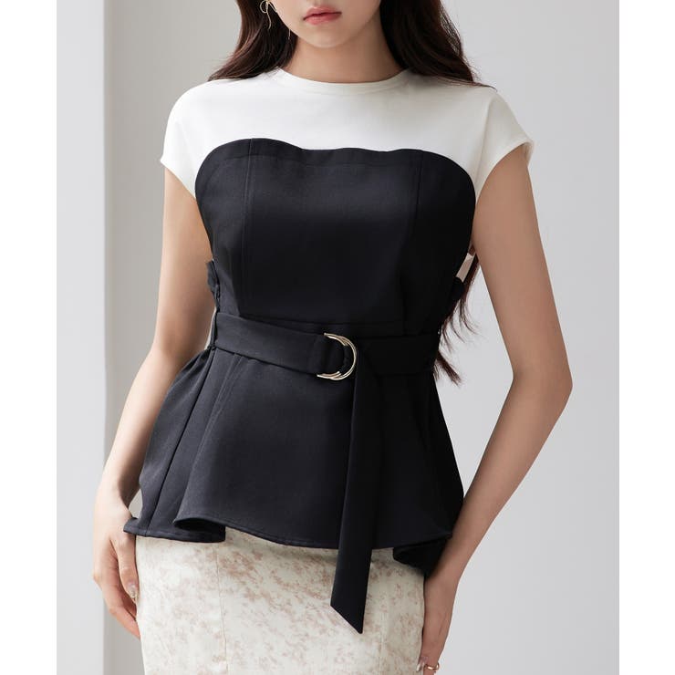 ブラック | ベルト付きビスチェカットソートップス | SAISON DE PAPILLON 