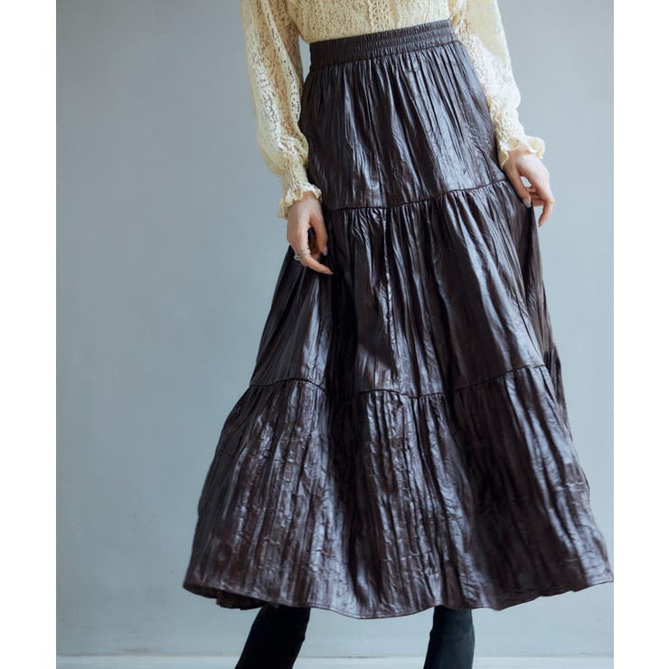 シワ加工合成皮革ロングスカート | SAISON DE PAPILLON  | 詳細画像3 