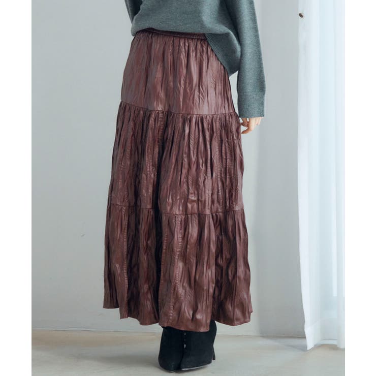 シワ加工合成皮革ロングスカート | SAISON DE PAPILLON  | 詳細画像36 